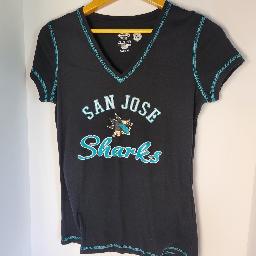 Concepts Sport San Jose Sharks NHL Sleepwear V-Neck T-Shirt Black Teal Women M